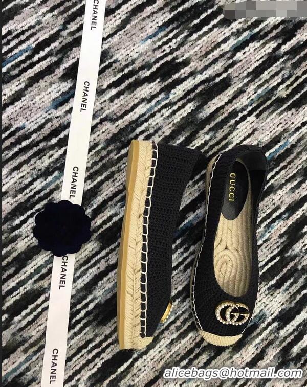 Low Price Gucci Crochet Espadrille With Pearls Double G 524974 Black