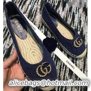 Super Quality Gucci Crochet Espadrille With Pearls Double G 524974 Blue