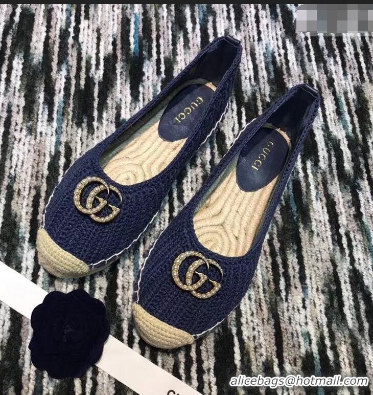 Super Quality Gucci Crochet Espadrille With Pearls Double G 524974 Blue