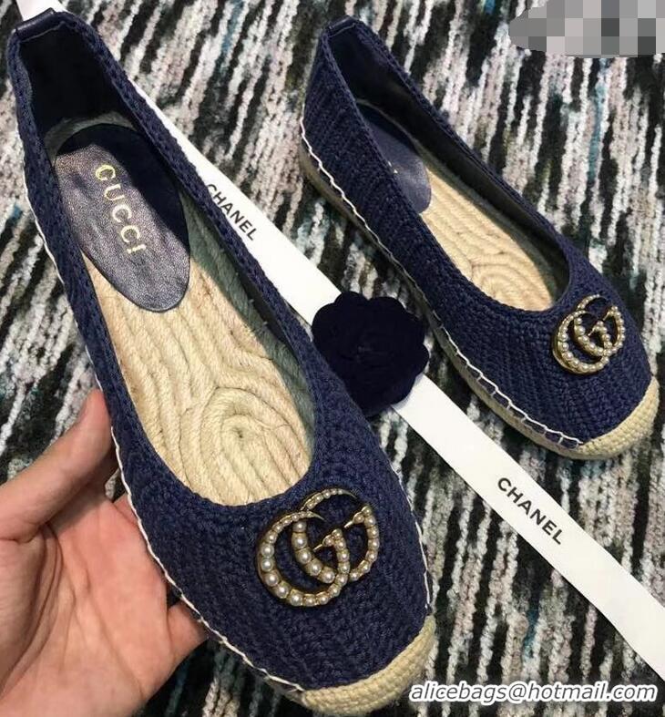 Super Quality Gucci Crochet Espadrille With Pearls Double G 524974 Blue