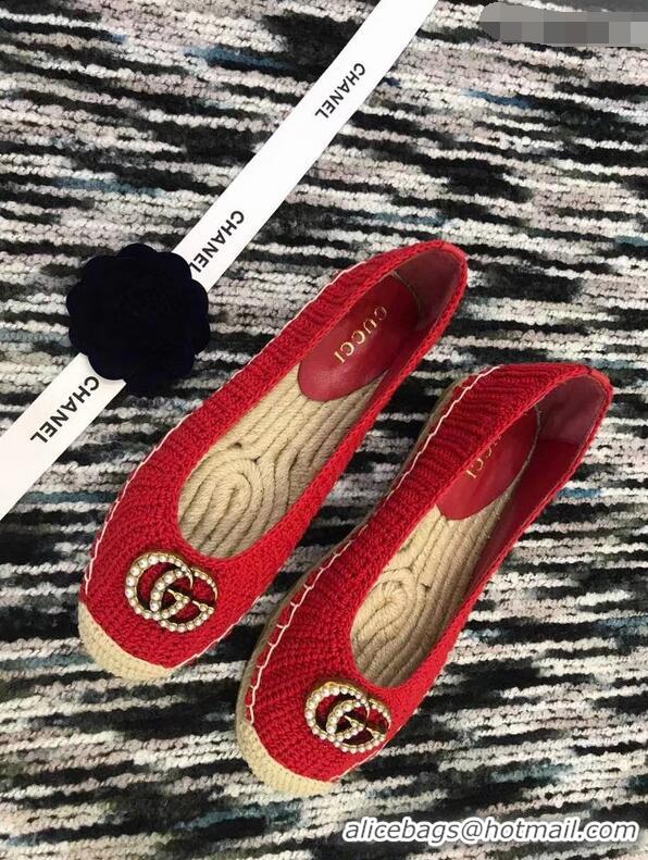 Youthful Gucci Crochet Espadrille With Pearls Double G 524974 Red