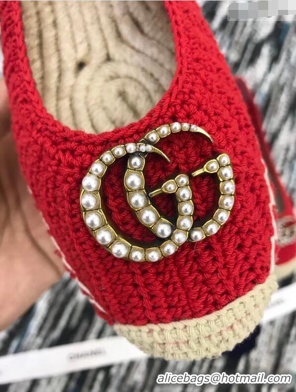 Youthful Gucci Crochet Espadrille With Pearls Double G 524974 Red