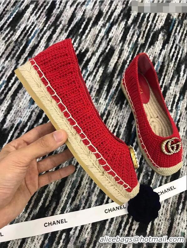 Youthful Gucci Crochet Espadrille With Pearls Double G 524974 Red