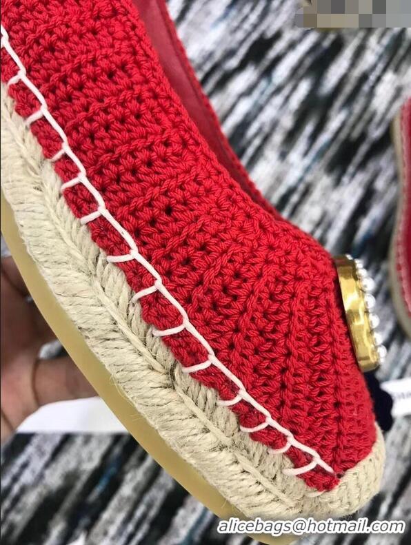 Youthful Gucci Crochet Espadrille With Pearls Double G 524974 Red