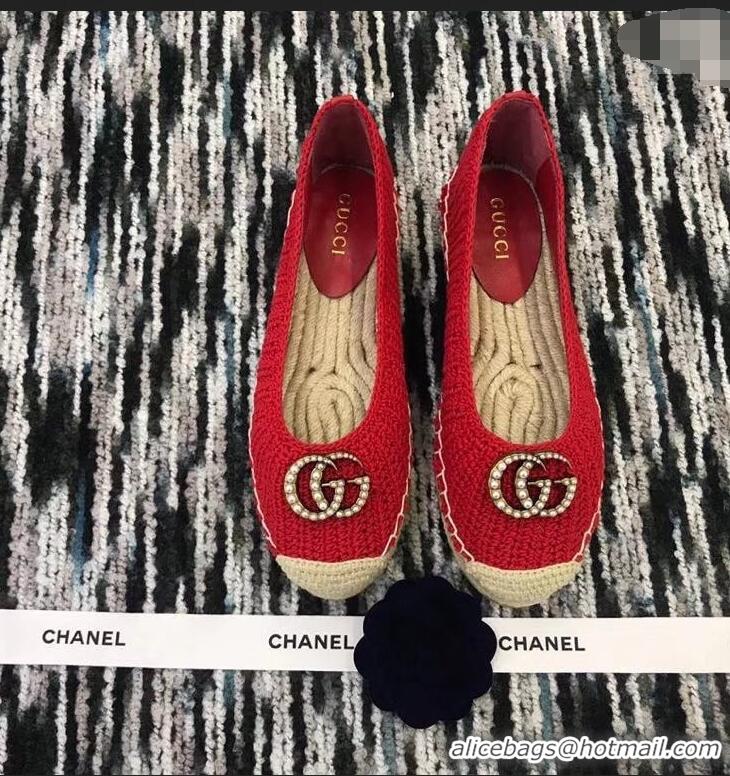 Youthful Gucci Crochet Espadrille With Pearls Double G 524974 Red