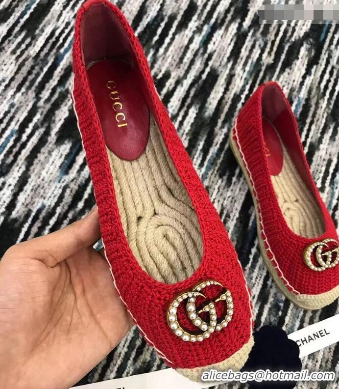 Youthful Gucci Crochet Espadrille With Pearls Double G 524974 Red