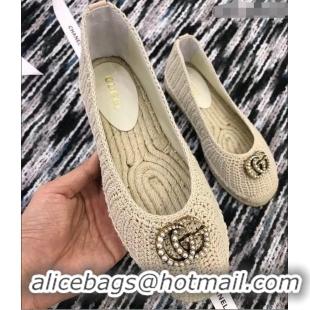 Imitation Gucci Crochet Espadrille With Pearls Double G 524974 Beige