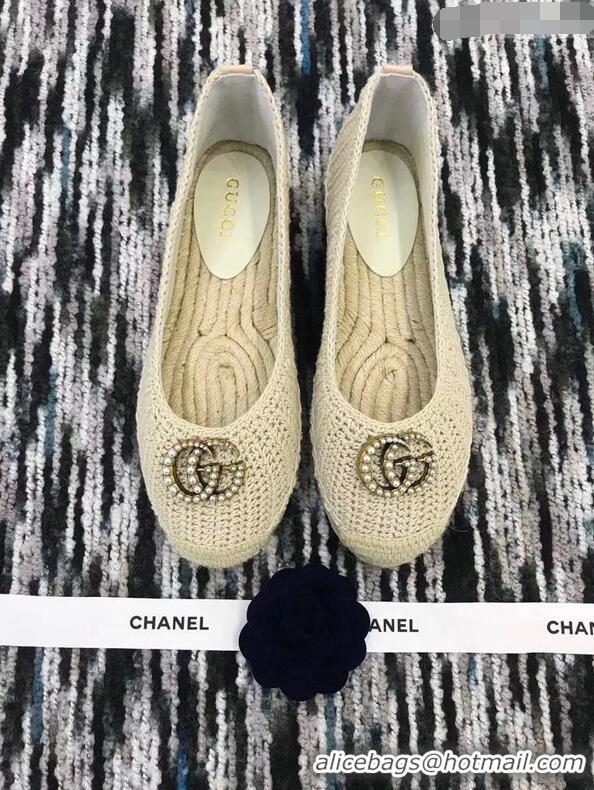 Imitation Gucci Crochet Espadrille With Pearls Double G 524974 Beige