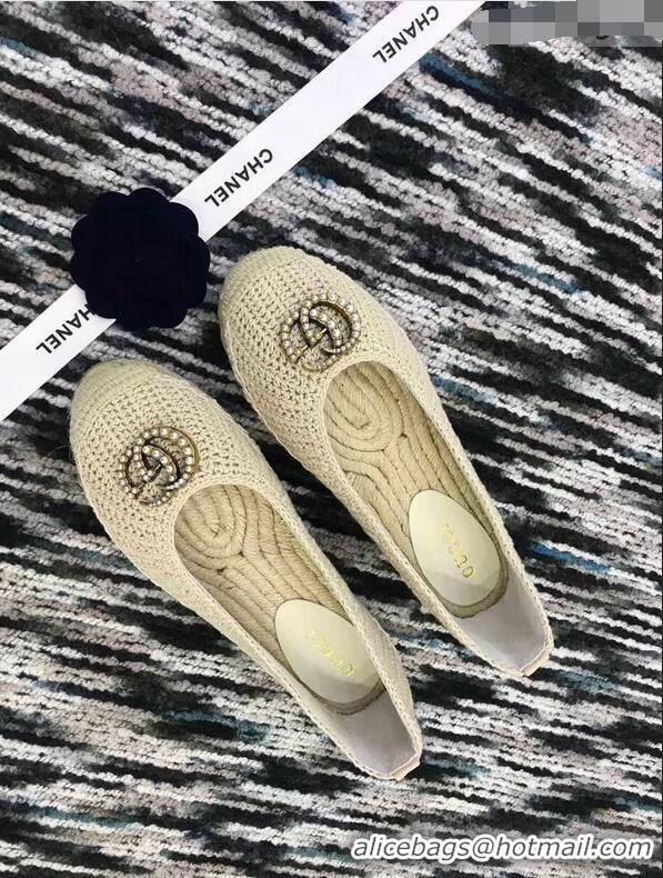 Imitation Gucci Crochet Espadrille With Pearls Double G 524974 Beige