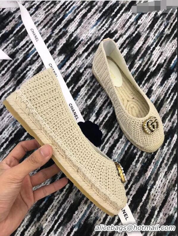 Imitation Gucci Crochet Espadrille With Pearls Double G 524974 Beige