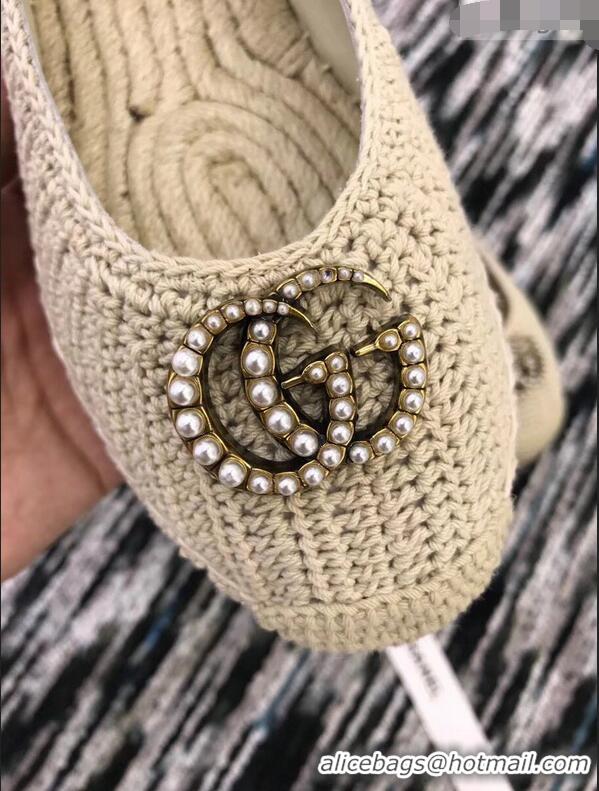 Imitation Gucci Crochet Espadrille With Pearls Double G 524974 Beige