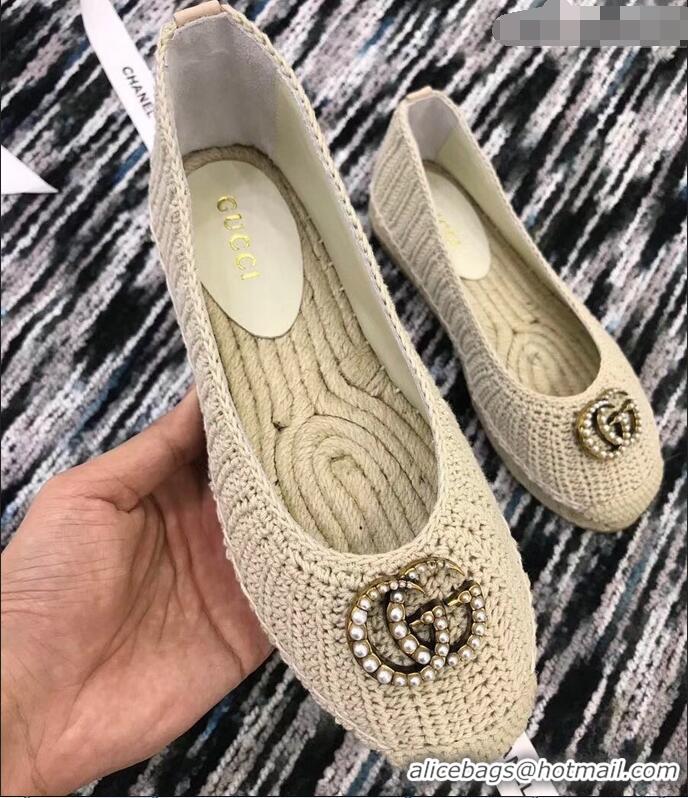 Imitation Gucci Crochet Espadrille With Pearls Double G 524974 Beige