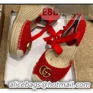 Most Popular Gucci Double G Crochet Platform 10cm Espadrille with Grosgrain Lace-up 951305 Red