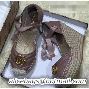 Discount Gucci Double G Leather Platform 10cm Espadrille with Grosgrain Lace-up 573023 Lavender