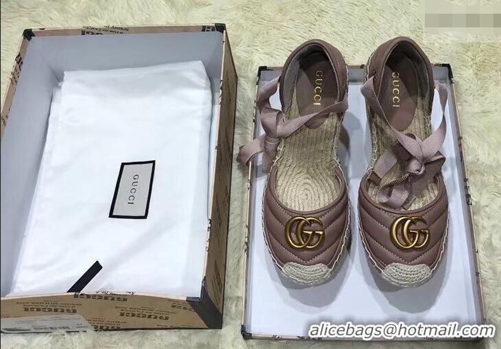 Discount Gucci Double G Leather Platform 10cm Espadrille with Grosgrain Lace-up 573023 Lavender