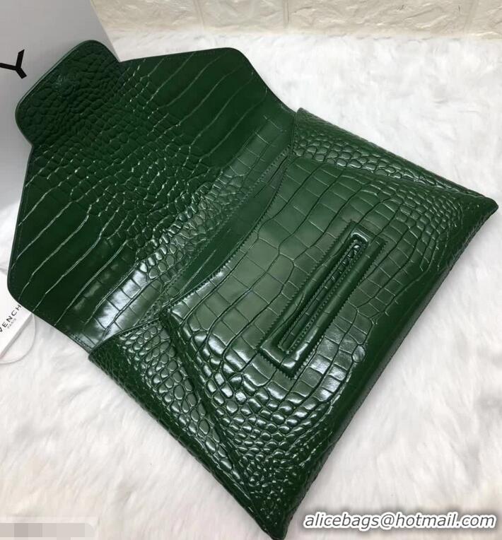 New Fashion Givenchy Large Envelope Embossed Crocodile Clutch 501436 Green