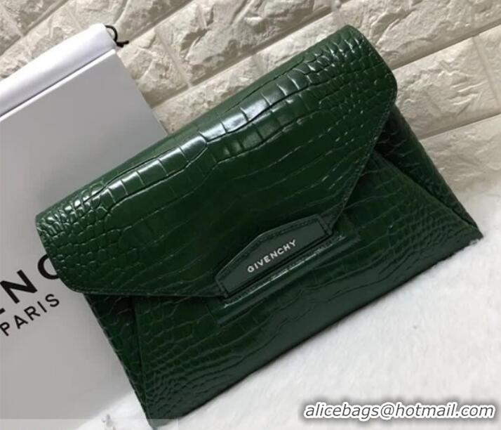 New Fashion Givenchy Large Envelope Embossed Crocodile Clutch 501436 Green