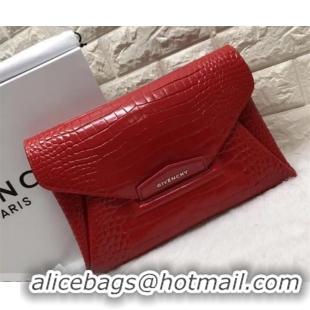 Best Quality Givenchy Large Envelope Embossed Crocodile Clutch 501436 Red