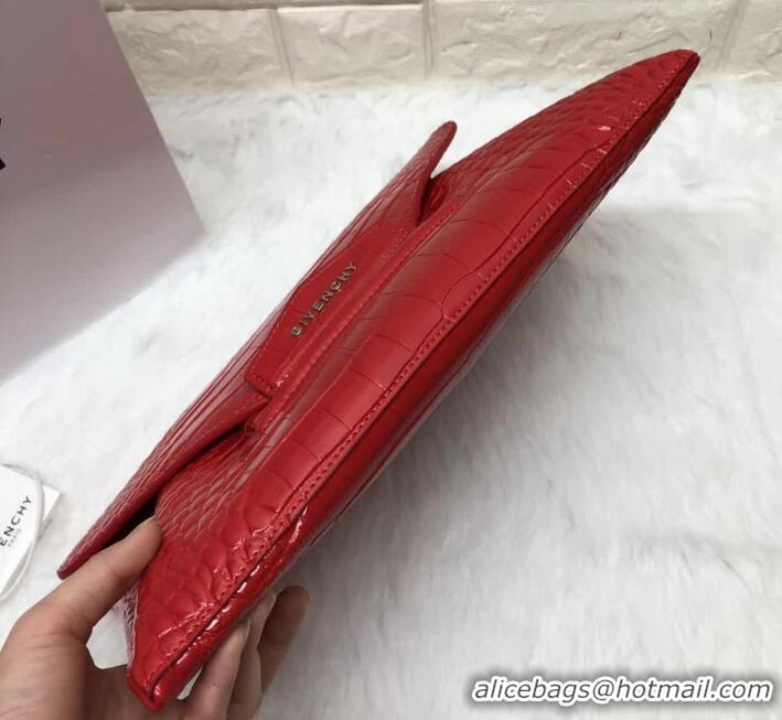 Best Quality Givenchy Large Envelope Embossed Crocodile Clutch 501436 Red