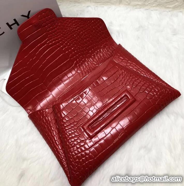 Best Quality Givenchy Large Envelope Embossed Crocodile Clutch 501436 Red