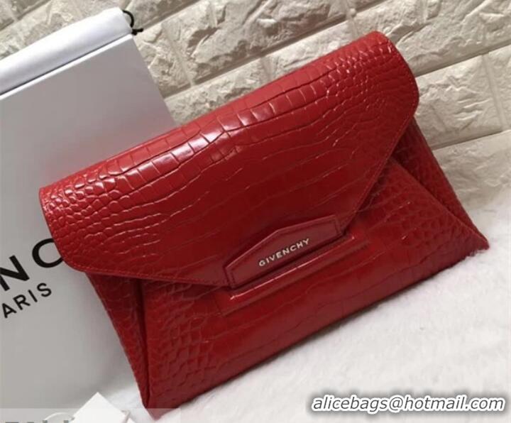 Best Quality Givenchy Large Envelope Embossed Crocodile Clutch 501436 Red