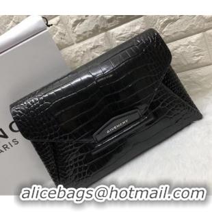 Luxury Classic Givenchy Large Envelope Embossed Crocodile Clutch 501436 Black