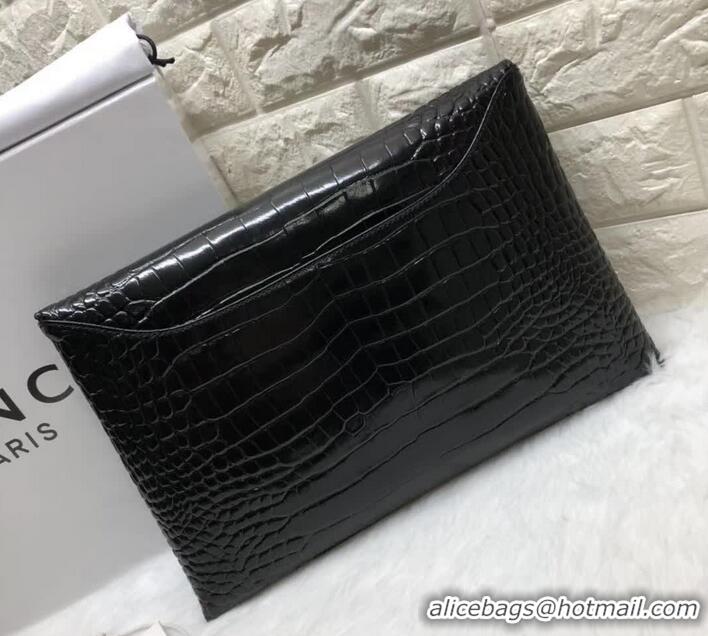 Luxury Classic Givenchy Large Envelope Embossed Crocodile Clutch 501436 Black