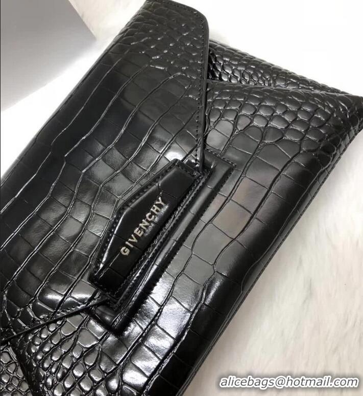 Luxury Classic Givenchy Large Envelope Embossed Crocodile Clutch 501436 Black