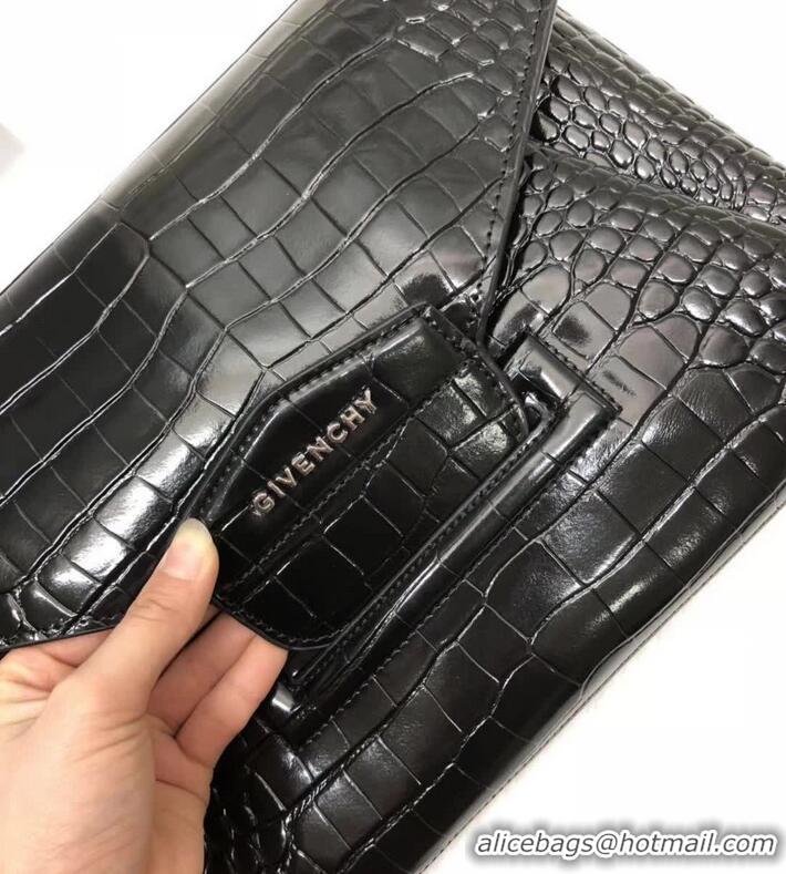 Luxury Classic Givenchy Large Envelope Embossed Crocodile Clutch 501436 Black