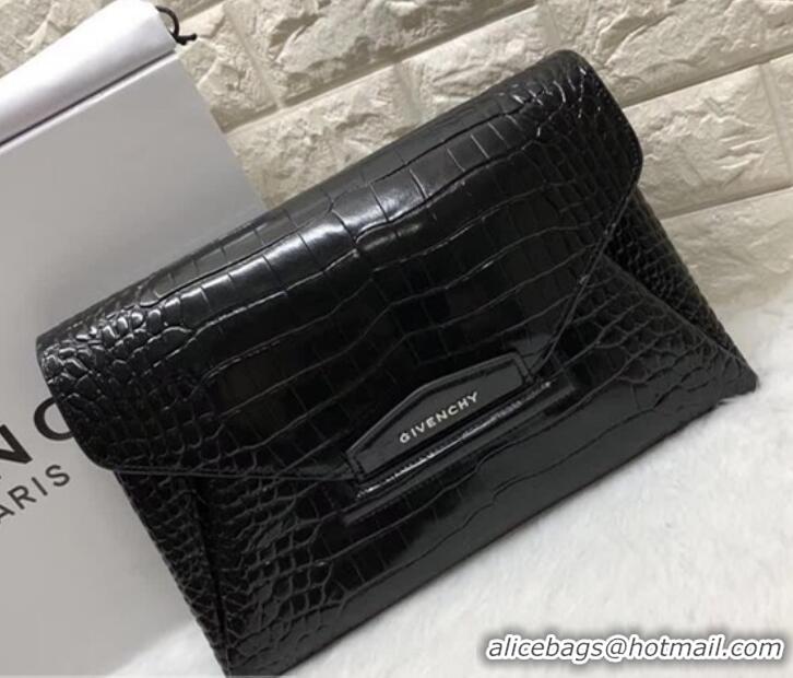 Luxury Classic Givenchy Large Envelope Embossed Crocodile Clutch 501436 Black