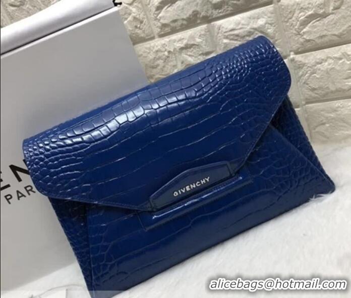 Discounts Givenchy Large Envelope Embossed Crocodile Clutch 501436 Blue