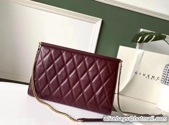 Good Quality Givenchy Quilted Logo Chain Clutch Bag 501523 Burgundy