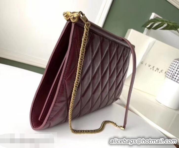 Good Quality Givenchy Quilted Logo Chain Clutch Bag 501523 Burgundy