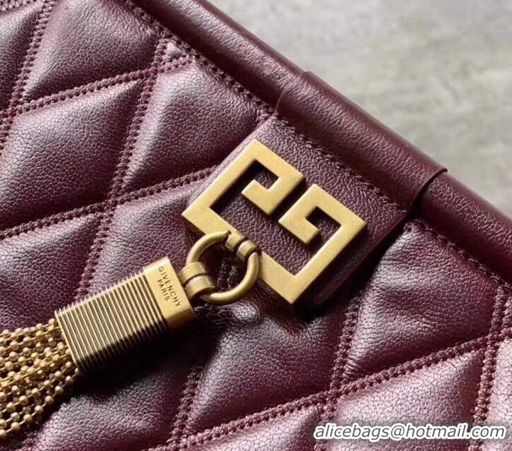 Good Quality Givenchy Quilted Logo Chain Clutch Bag 501523 Burgundy