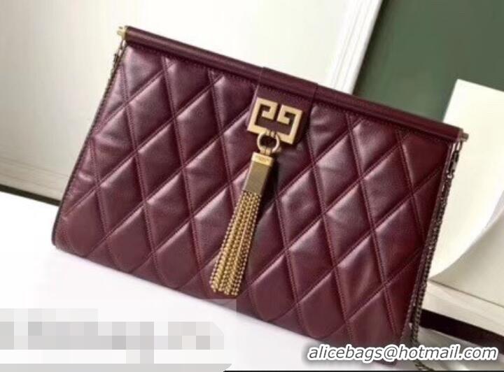 Good Quality Givenchy Quilted Logo Chain Clutch Bag 501523 Burgundy