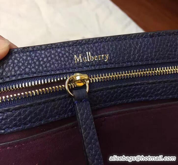 Luxury MULBERRY BAYSWATER WITH STRAP CLASSIC GRAIN DARK BLUE/BURGUNDY 51601