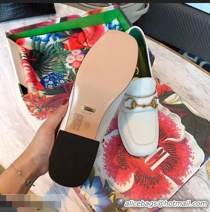 Grade Quality Gucci Heel 4.5cm Leather Platform Loafers with Horsebit 9051401 White 2019