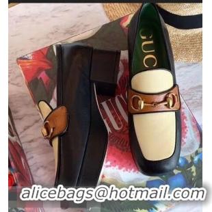 Pretty Style Gucci Heel 4.5cm Leather Platform Loafers with Horsebit 565365 Beige/Black/Brown 2019