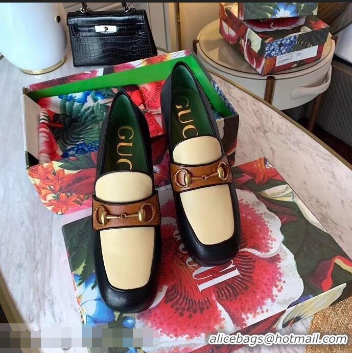 Pretty Style Gucci Heel 4.5cm Leather Platform Loafers with Horsebit 565365 Beige/Black/Brown 2019