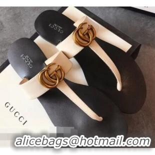 Famous Faux Gucci Leather Thong Sandals with Double G 497444 White