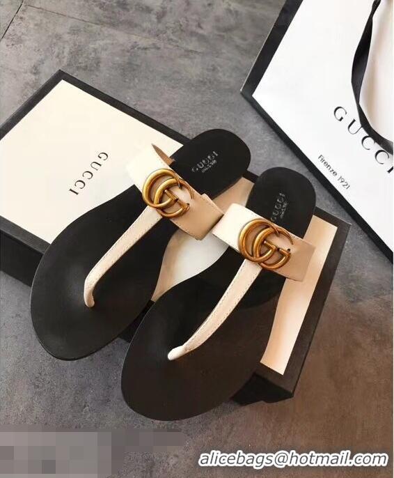 Famous Faux Gucci Leather Thong Sandals with Double G 497444 White