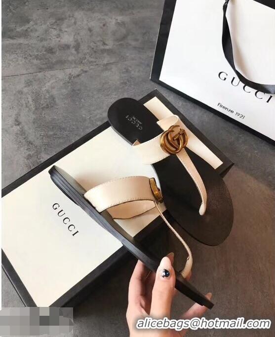 Famous Faux Gucci Leather Thong Sandals with Double G 497444 White