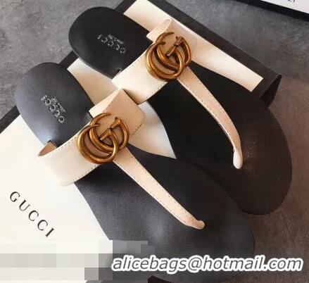 Famous Faux Gucci Leather Thong Sandals with Double G 497444 White