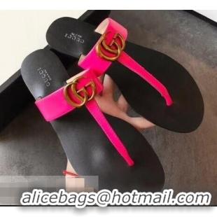 Imitation Charming Gucci Leather Thong Sandals with Double G 497444 Fuchsia