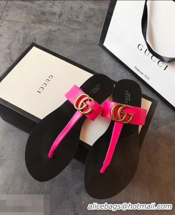 Imitation Charming Gucci Leather Thong Sandals with Double G 497444 Fuchsia