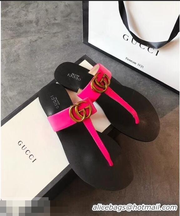 Imitation Charming Gucci Leather Thong Sandals with Double G 497444 Fuchsia