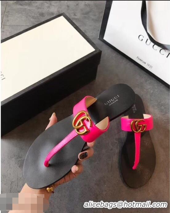 Imitation Charming Gucci Leather Thong Sandals with Double G 497444 Fuchsia