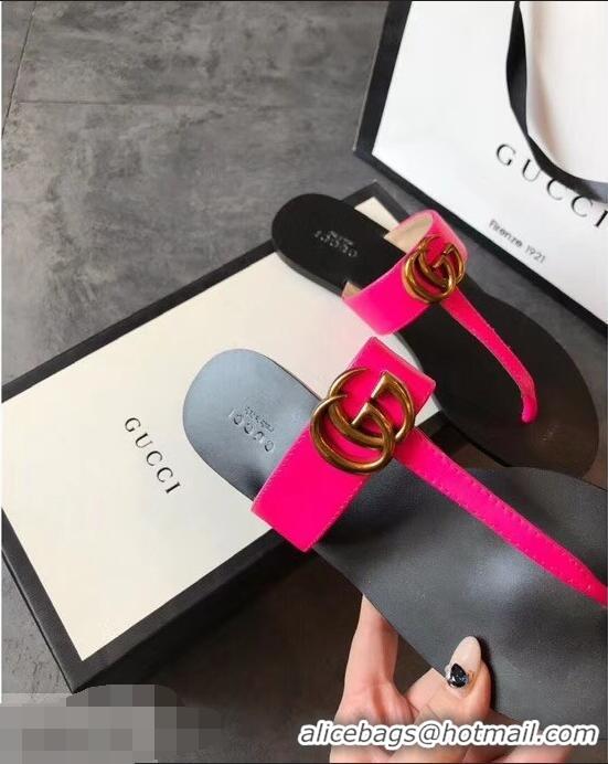 Imitation Charming Gucci Leather Thong Sandals with Double G 497444 Fuchsia