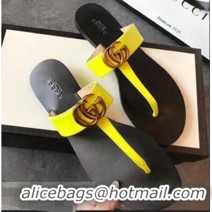 Trendy Design Gucci Leather Thong Sandals with Double G 497444 Yellow