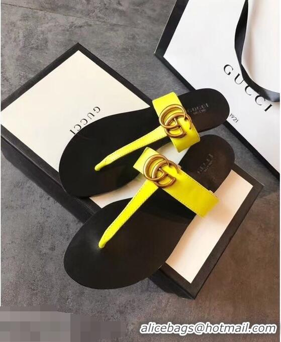 Trendy Design Gucci Leather Thong Sandals with Double G 497444 Yellow